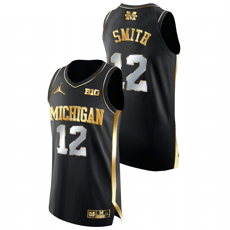 Michigan Wolverines Men's NCAA Mike Smith #12 Black Golden Diamond Edition College Basketball Jersey XIC5149AY